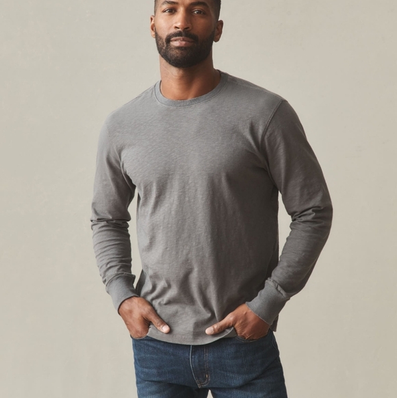 NEW American Giant Premium Slub Crew Tee Long Sleeve Thunderstorm Grey Shirt M